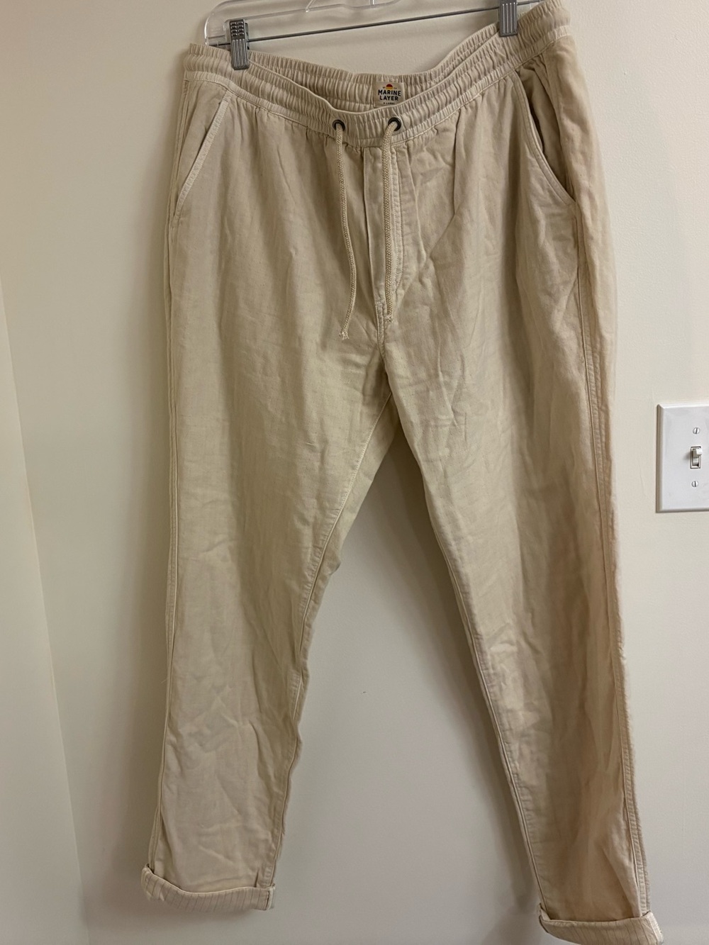 Marine Layer Saturday Beach Pants Men XL Natural Beige coastal soft cotton light - Picture 2 of 12